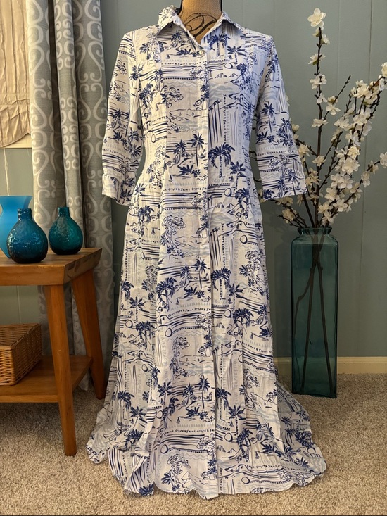Calypso St. Barth Dresses & Skirts - Calypso St. Barth Saint Tropez Tropical Coastal Toile Linen Blend Shirt Dress